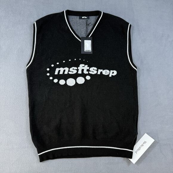 MSFTSrep Sweater Vest Mens XS Black 100% Cotton Sleeveless Knit Jayden Smith NEW - Picture 1 of 11